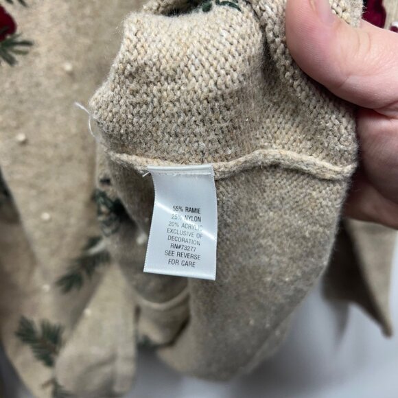 Croft & Barrow Holiday Cardinal Red tan Bird Zip Front Cardigan sweater 1x - Picture 3 of 9